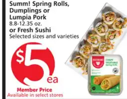 Albertsons Summ! Spring Rolls, Dumplings or Lumpia Pork, 8.8-12.35 oz. or Fresh Sushi offer