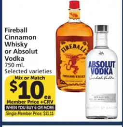 Albertsons Fireball Cinnamon Whisky or Absolut Vodka offer