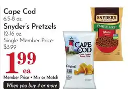 Pavilions Cape Cod 6.5-8 oz. Snyder's Pretzels 12-16 oz offer