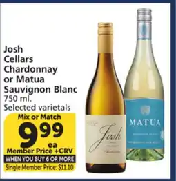 Albertsons Josh Cellars Chardonnay or Matua Sauvignon Blanc offer