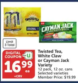 Vons Twisted Tea, White Claw or Cayman Jack Variety offer