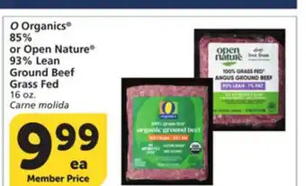 Vons O Organics 85% or Open Nature 93% Lean Ground Beef Grass Fed offer