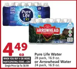 Vons Pure Life Water 28 pack, 16.9 oz. or Arrowhead Water 24 pack, 16.9 oz offer