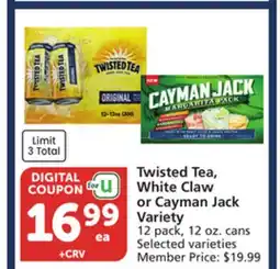 Albertsons Twisted Tea, White Claw or Cayman Jack Variety offer