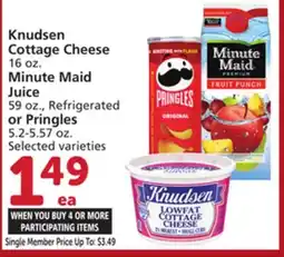 Vons Knudsen Cottage Cheese 16 oz. Minute Maid Juice 59 oz., Refrigerated or Pringles 5.2-5.57 oz offer