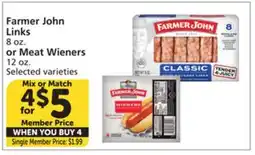 Vons Farmer John Links 8 oz. or Meat Wieners 12 oz offer