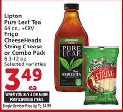Vons Lipton Pure Leaf Tea 64 oz., + CRV Frigo CheeseHeads String Cheese or Combo Pack 6.3-12 oz offer