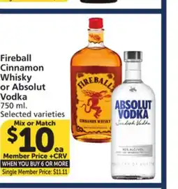 Vons Fireball Cinnamon Whisky or Absolut Vodka offer