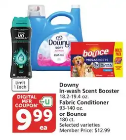 Vons Downy In-wash Scent Booster 18.2-19.4 oz. Fabric Conditioner 93-140 oz. or Bounce 180 ct offer