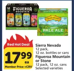 Vons Sierra Nevada 12 pack, 12 oz. bottles or cans Figueroa Mountain or Stone 12 pack, 12 oz. cans offer
