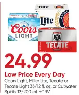 Stater Bros Coors Light, Miller Lite, Tecate or Tecate Light 36/12 fl. oz. or Cutwater Spirits 12/200 ml offer