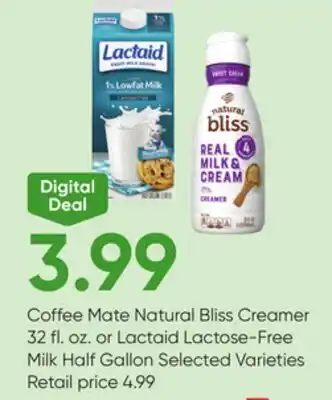Stater Bros Coffee Mate Natural Bliss Creamer 32 fl. oz. or Lactaid Lactose-Free Milk Half Gallon offer