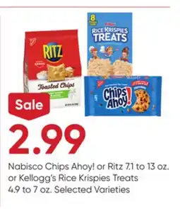 Stater Bros Nabisco Chips Ahoy! or Ritz 7.1 to 13 oz. or Kellogg's Rice Krispies Treats 4.9 to 7 oz offer