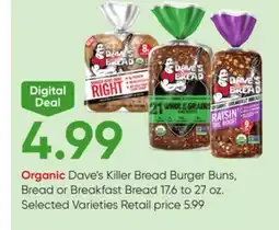 Stater Bros Dave's Killer Bread Burger Buns, Bread or Breakfast Bread offer