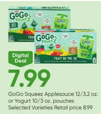 Stater Bros GoGo Squeez Applesauce 12/3.2 oz. or Yogurt 10/3 oz. pouches offer