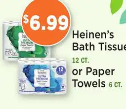Heinen's Heinen's Bath Tissue 12 CT. or Paper Towels 6 CT offer