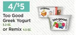 Heinen's Too Good Greek Yogurt 5.3 OZ. or Remix 4.5 OZ offer