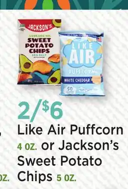 Heinen's Like Air Puffcorn 4 OZ. or Jackson's Sweet Potato Chips 5 OZ offer