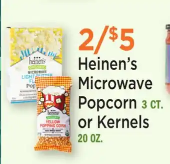 Heinen's Heinen's Microwave Popcorn 3 CT. or Kernels 20 OZ offer