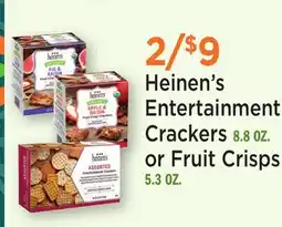 Heinen's Heinen's Entertainment Crackers 8.8 OZ. or Fruit Crisps 5.3 OZ offer