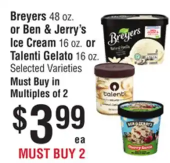 Smart & Final Breyers or Ben & Jerry's Ice Cream or Talenti Gelato offer