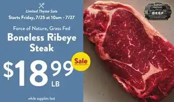 Fresh Thyme Boneless Ribeye Steak offer