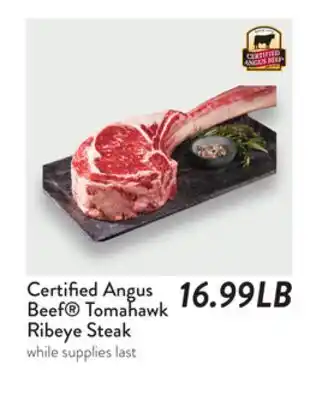 Fresh Thyme Certified Angus Beef Tomahawk Ribeye Steak offer