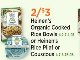 Heinen's Heinen's Organic Cooked Rice Bowls 4.2-7.4 OZ. or Heinen's Rice Pilaf or Couscous 4.7-6.75 OZ offer