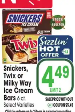 Jewel-Osco Snickers, Twix or Milky Way Ice Cream Bars offer