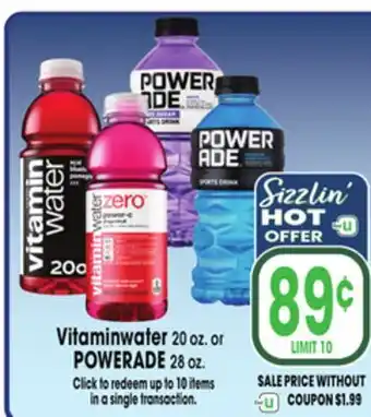 Jewel-Osco Vitaminwater 20 oz. or POWERADE 28 oz offer