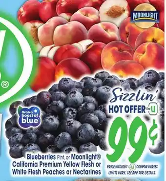 Jewel-Osco Blueberries Pint, or Moonlight California Premium Yellow Flesh or White Flesh Peaches or Nectarines offer