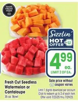 Jewel-Osco Fresh Cut Seedless Watermelon or Watermelon or Cantaloupe offer
