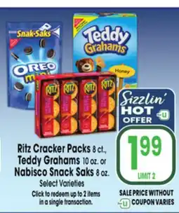 Jewel-Osco Ritz Cracker Packs 8 ct., Teddy Grahams 10 oz. or Nabisco Snack Saks 8 oz offer