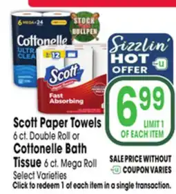 Jewel-Osco Scott Paper Towels 6 ct. Double Roll or Cottonelle Bath Tissue 6 ct. Mega Roll offer