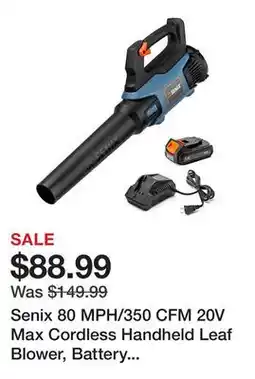 Tractor Supply Company Senix 80 MPH/350 CFM 20V Max Cordless Handheld Leaf Blower, Battery and Charger Included offer