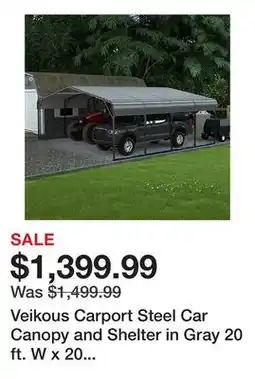 Tractor Supply Company Veikous Carport Steel Car Canopy and Shelter in Gray 20 ft. W x 20 ft. D offer