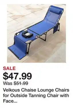 Tractor Supply Company Veikous Chaise Lounge Chairs for Outside Tanning Chair with Face Hole and Pillow and Side Pocket offer