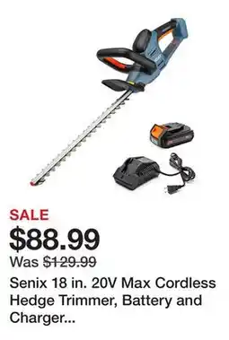 Tractor Supply Company Senix 18 in. 20V Max Cordless Hedge Trimmer, Battery and Charger Included offer