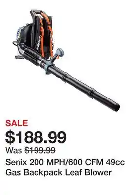 Tractor Supply Company Senix 200 MPH/600 CFM 49cc Gas Backpack Leaf Blower offer