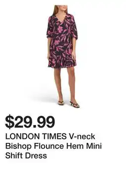 Marshalls LONDON TIMES V-neck Bishop Flounce Hem Mini Shift Dress offer