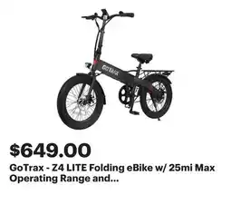 Best Buy GoTrax - Z4 LITE Folding eBike w/ 25mi Max Operating Range and 20mph Max Speed - Black offer