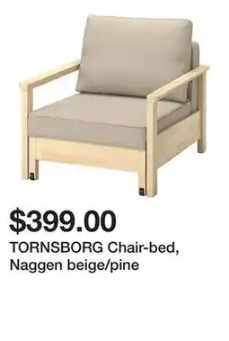 Ikea TORNSBORG Chair-bed, Naggen beige/pine offer