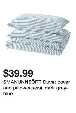 Ikea SMÅNUNNEÖRT Duvet cover and pillowcase(s), dark gray-blue white/stripe, Full/Queen (Double/Queen) offer