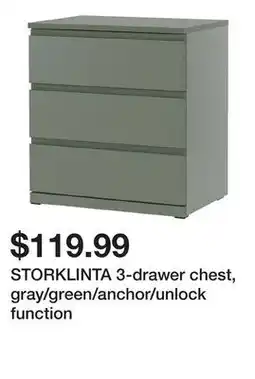 Ikea STORKLINTA 3-drawer chest, gray/green/anchor/unlock function offer