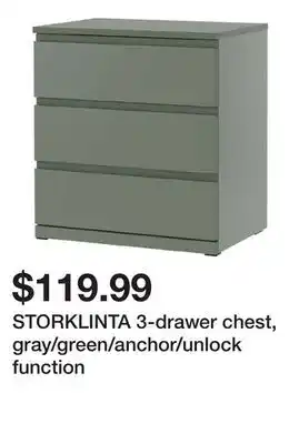 Ikea STORKLINTA 3-drawer chest, gray/green/anchor/unlock function offer