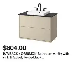 Ikea HAVBÄCK / ORRSJÖN Bathroom vanity with sink & faucet, beige/black marble effect offer