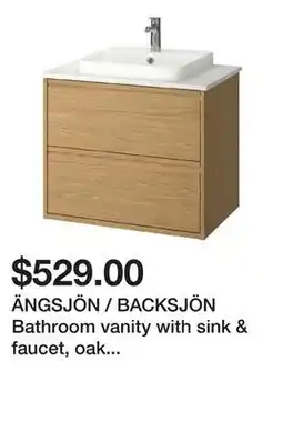 Ikea ÄNGSJÖN / BACKSJÖN Bathroom vanity with sink & faucet, oak effect/white marble effect offer