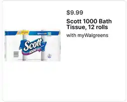 Walgreens Scott 1000 Bath Tissue, 12 rolls offer