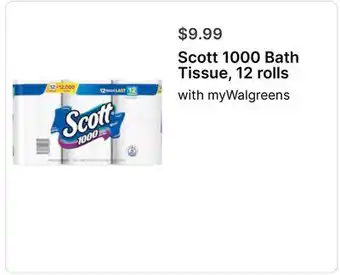 Walgreens Scott 1000 Bath Tissue, 12 rolls offer