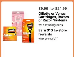 Walgreens Gillette or Venus Cartridges, Razors or Razor Systems offer